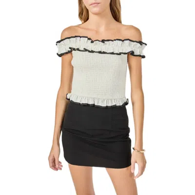 Endless Rose Off The Shoulder Ruffle Trim Smocked Top In White