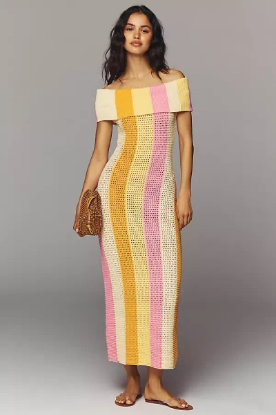 Endless Rose Off-shoulder Striped Knit Midi Dress In Multi