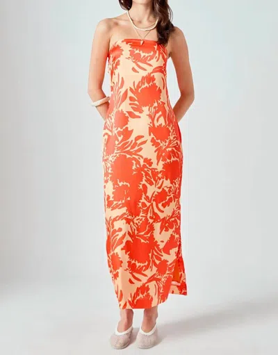 Endless Rose Olivia Floral Satin Maxi Dress In Orange In Multi