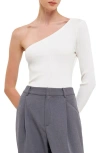 Endless Rose One-shoulder Knit Bodysuit In White