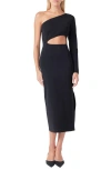 Endless Rose One-shoulder Cutout Knit Midi Dress In Black