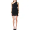 Endless Rose One-shoulder Mesh Fringe Minidress In Black