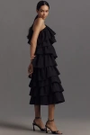 Endless Rose One-shoulder Ruffled A-line Midi Dress In Black