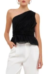 Endless Rose One-shoulder Textured Tulle Top In Black