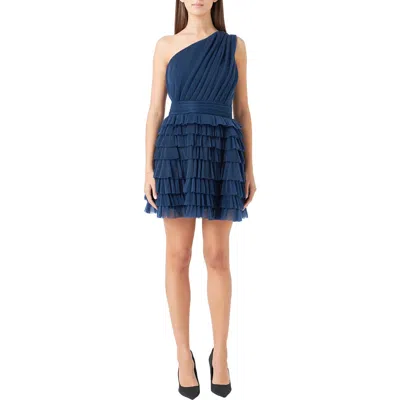 Endless Rose One-shoulder Tiered Minidress In Blue