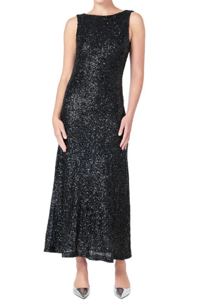 Endless Rose Open Back Sequin Maxi Dress In Black