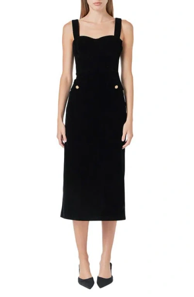 Endless Rose Open Back Velvet Midi Dress In Black