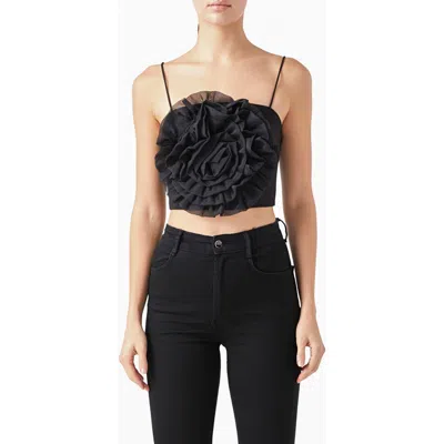 Endless Rose Organza Flower Crop Top In Black