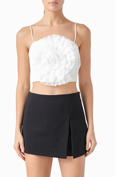 Endless Rose Organza Flower Crop Top In Off White