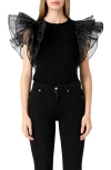 Endless Rose Organza Ruffle Sleeve Top In Black