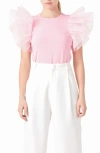 ENDLESS ROSE ORGANZA RUFFLE SLEEVE TOP