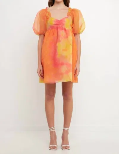 Endless Rose Organza Tie-dye Babydoll Dress In Orange/pink