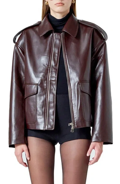 Endless Rose Oversize Faux Leather Jacket In Brown