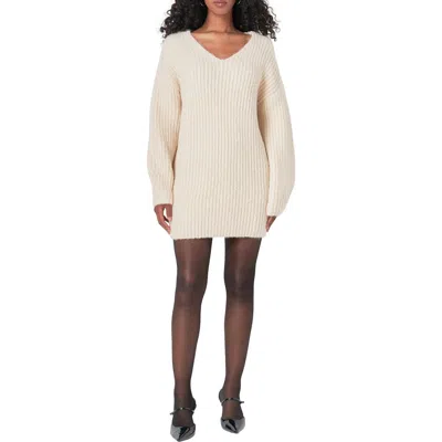 Endless Rose Oversize Long Sleeve Rib Sweater Minidress In Cream