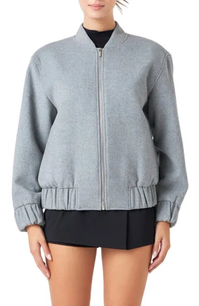 Endless Rose Oversize Wool Blend Bomber Jacket In Grey