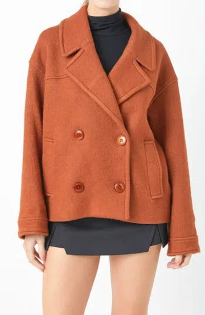 Endless Rose Oversized Double Breasted Short Coat In Orange