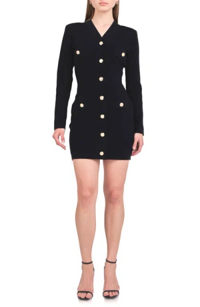 Endless Rose Women's V-neck Long Sleeve Knit Mini Dress In Black
