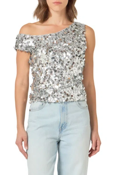 Endless Rose Paillette One-shoulder Top In Silver
