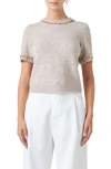 Endless Rose Paillette Trim Short Sleeve Sweater In Brown