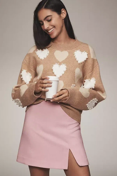 Endless Rose Pearl-detail Heart Icon Sweater In Brown