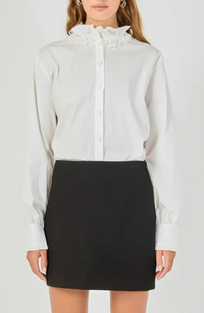 Endless Rose Pearl Embellished Ruffle Collar Shirt In Off White