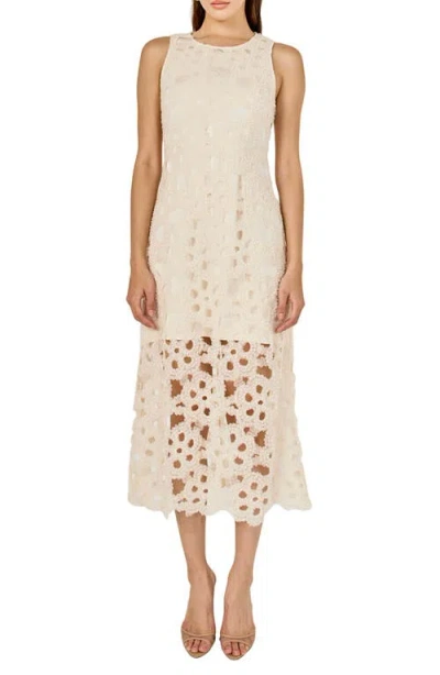 Endless Rose Pearl Floral Lace Midi Dress In Neutral