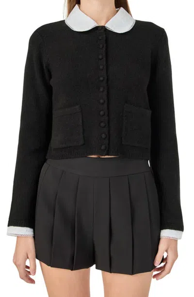 Endless Rose Peter Pan Collar Cardigan In Black