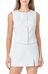 Endless Rose Pinstripe Button Front Vest In White/ Black