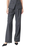 Shop Endless Rose Pinstripe High Waist Trousers In Charcoal