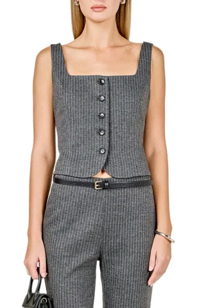 Endless Rose Pinstripe Knit Vest In Gray