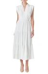 Endless Rose Pintuck Detail Tiered Midi Dress In White