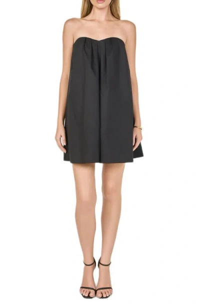 Endless Rose Pintuck Pleat Strapless Minidress In Black
