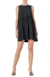 Shop Endless Rose Pintuck Voluminous Sleeveless Minidress In Black