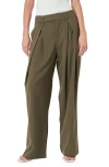 Endless Rose Pleat Front Wide Leg Pants In Dark Olive