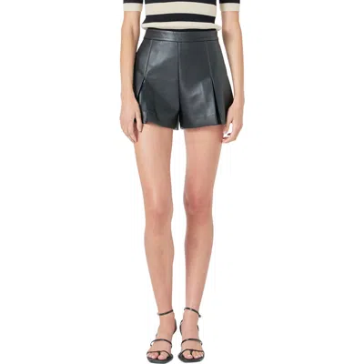 Endless Rose Pleated Faux Leather Shorts In Black