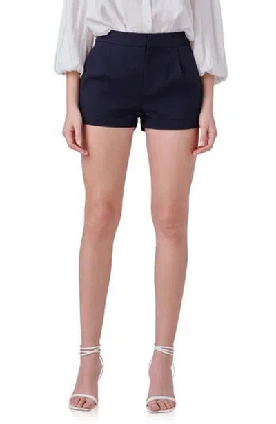 Endless Rose Pleated Low Rise Shorts In Blue