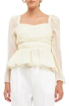 Endless Rose Pleated Peplum Blouse In Cream