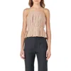 Endless Rose Sleeveless Pleated Peplum Top In Tan