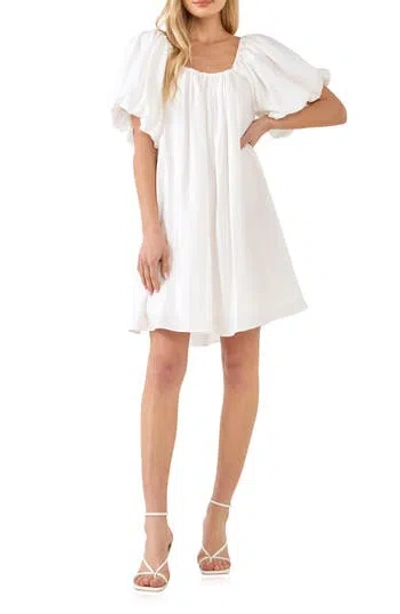 Endless Rose Pleated Puff Sleeve Cotton Blend Minidress In Multi