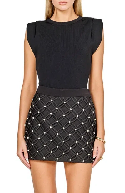 Endless Rose Pleated Shoulder Knit Top In Black
