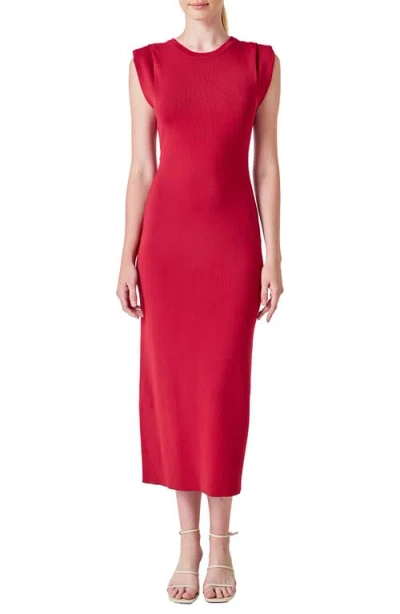 Endless Rose Pleated Shoulder Midi Sweater Dress In Burgundy