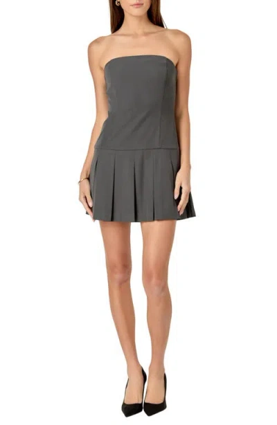 Endless Rose Pleated Strapless Drop Waist Minidress In Charcoal