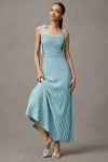 Endless Rose Pleated Tie-strap Midi Dress In Blue