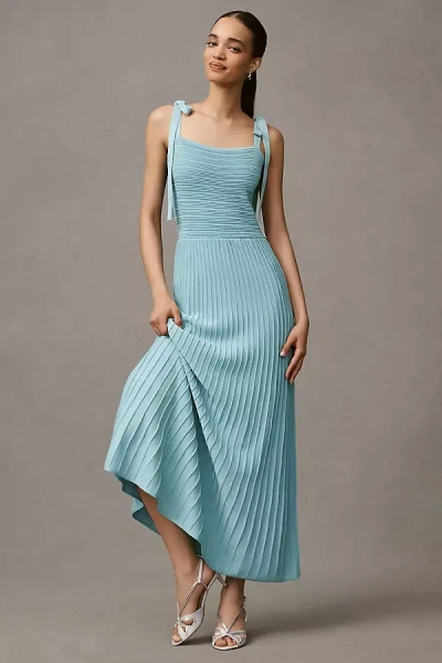Endless Rose Pleated Tie-strap Midi Dress In Blue