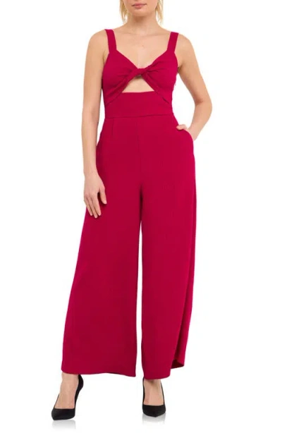 Endless Rose Plissé Cutout Wide Leg Jumpsuit In Violet