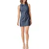 Endless Rose Point Collar Denim Mini Shirtdress In Navy Denim