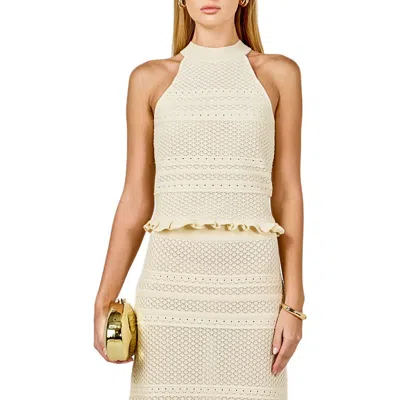 Endless Rose Pointelle Mock Neck Sweater Tank In White