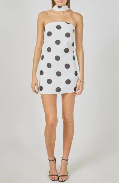 Endless Rose Polka Dot Choker Tie Minidress In White