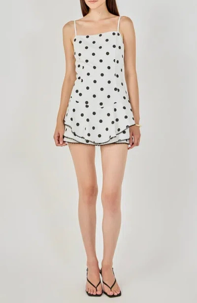 Endless Rose Polka Dot Lace Trim Romper In Neutral