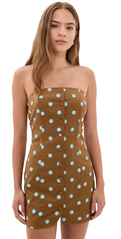 Endless Rose Polka Dot Linen Strapless Dress Icy Blue/brown